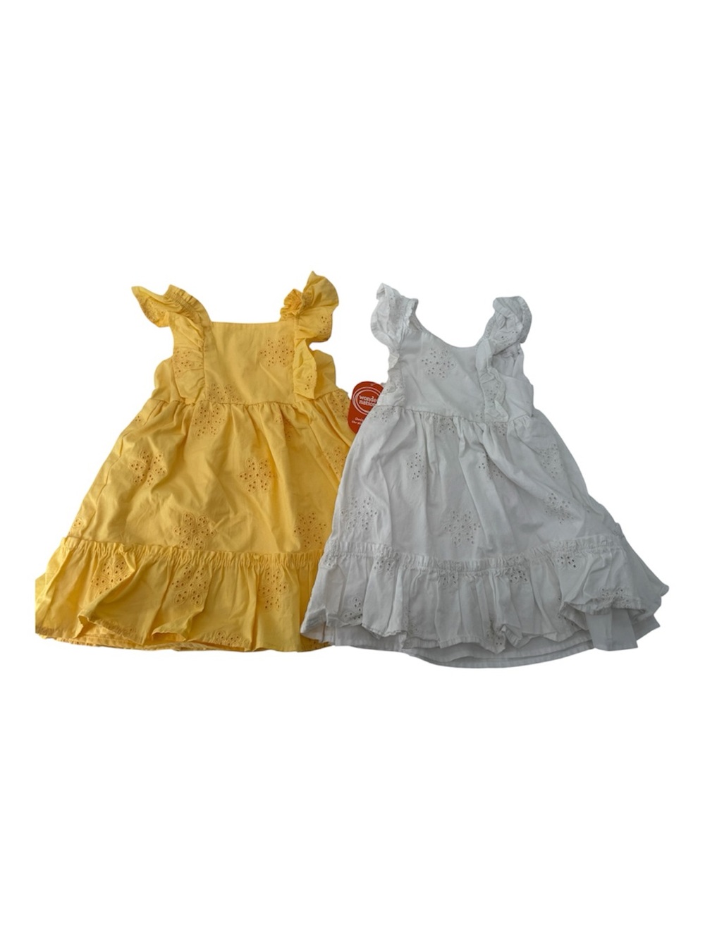 Twin Girls Matching Coordinating Eyelet Ruffle Sundress Yellow & White